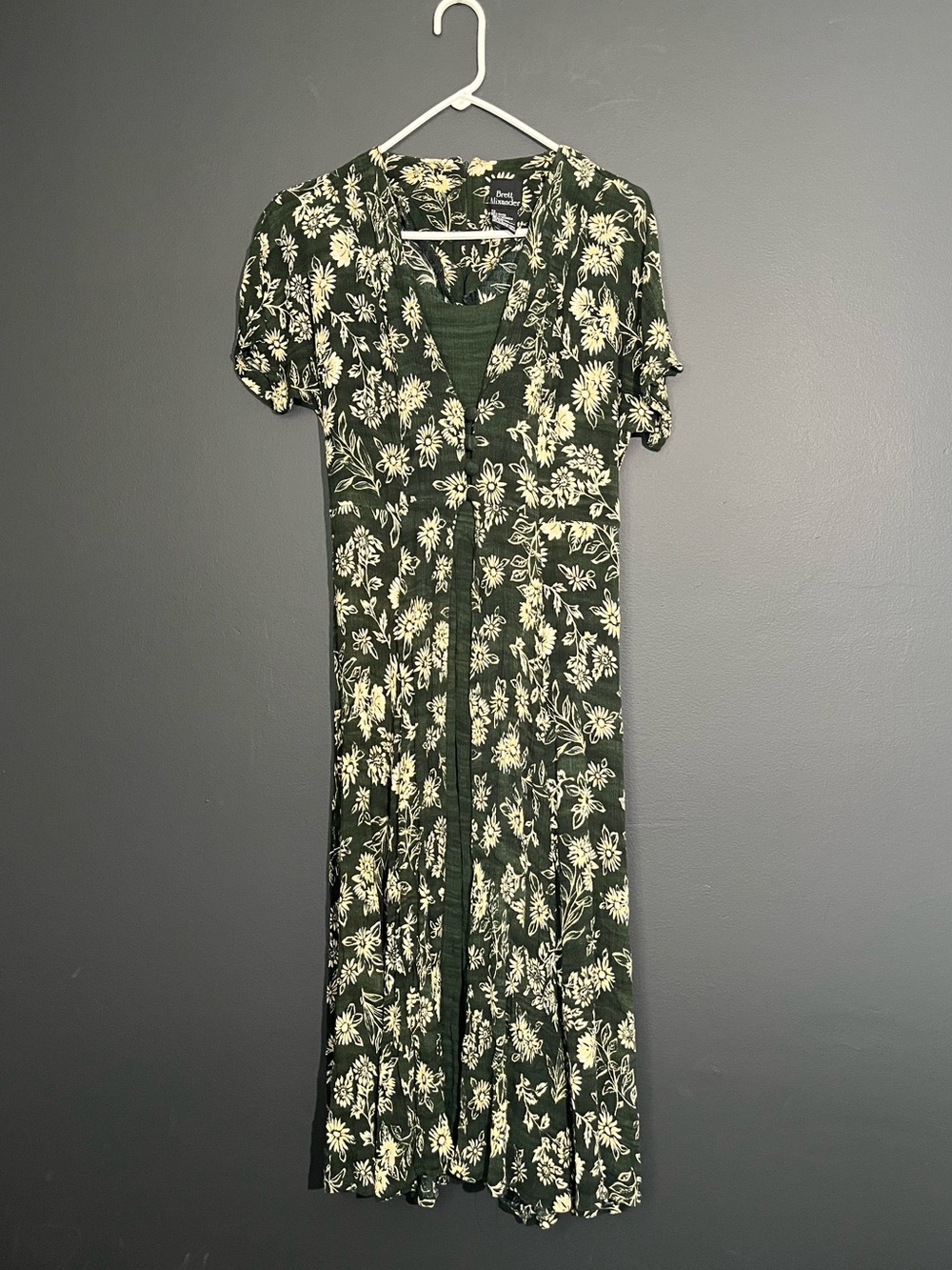 Vintage Brett Alixander Forest Green Floral Midi Dress Forest Fairycore